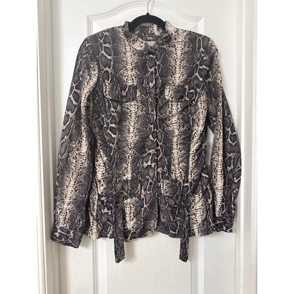Linea Domani gray snake print jacket snap front pocket 6